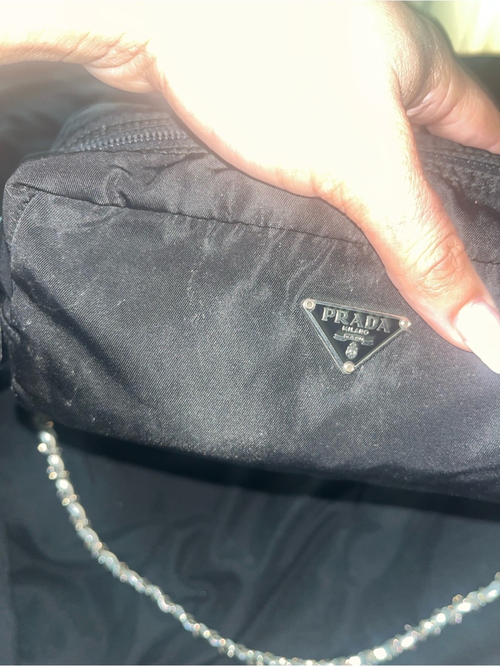Prada Black Nylon Chain Strap Shoulder Pouch. - Picture 7 of 13
